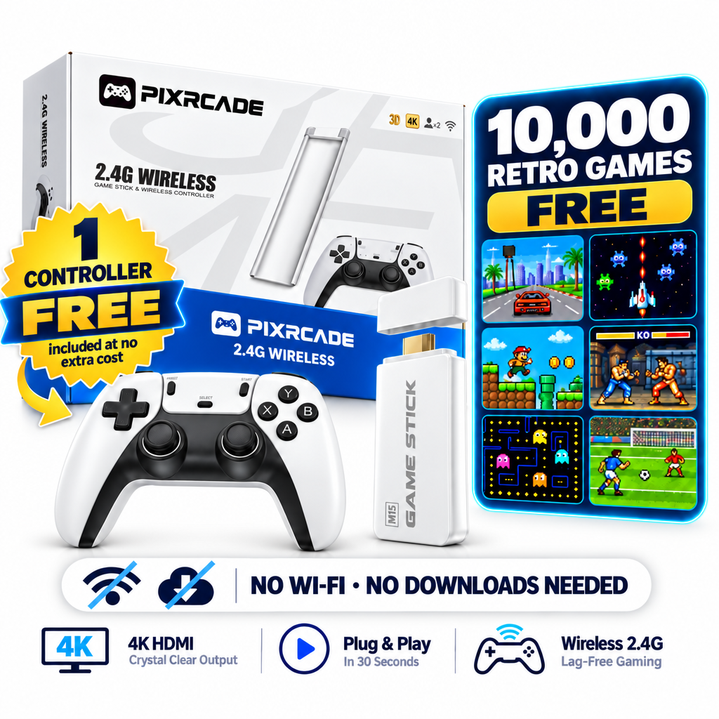 Pixrcade Console bundle: 1 free controller, 10,000 free retro games, no Wi-Fi or downloads needed